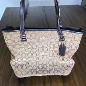 Coach Brown Signature Fabric Tote Bag